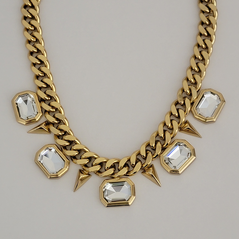 Juicy Couture Heavy Curb Link Rhinestones and Spikes Gold Plated Necklace